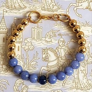 Natural Lavender Purple Jade & Gold Balls In Half And Half Beaded Bracelet